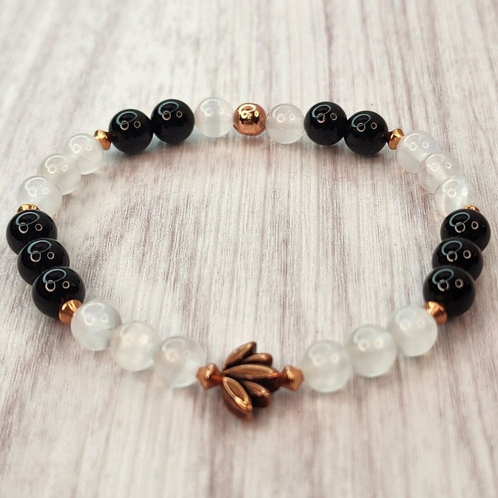 Crystal Bracelet Stretch Women's Tourmaline Selenite Copper‎ 6mm 7in Gift Box